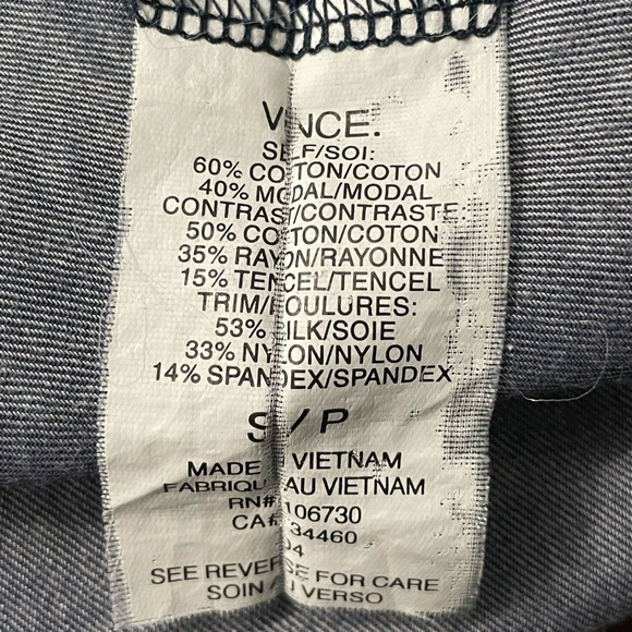 Vince Women’s Mixed Media Tuxedo Tunic Top Navy Blue Mandarin Collar Small - Picture 8 of 8